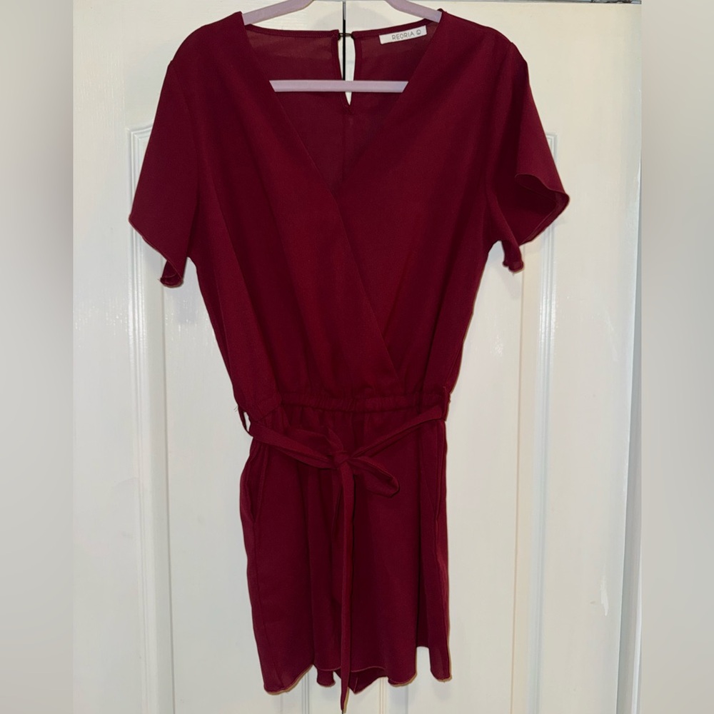 Red romper with tie detail